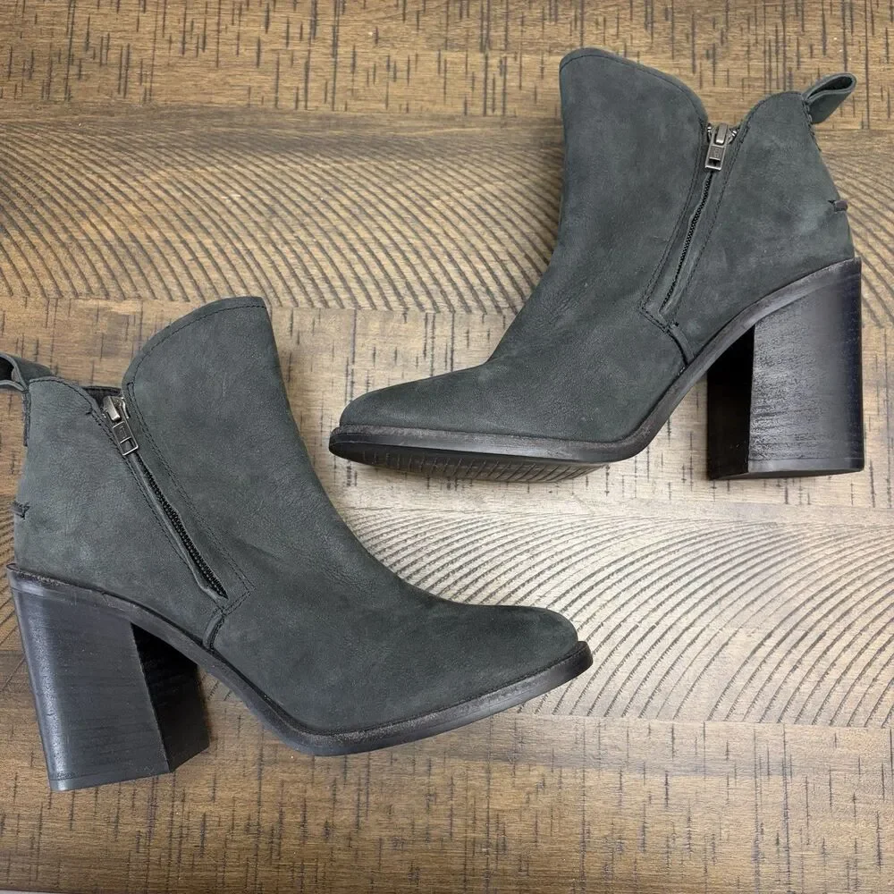 UGG Women Pixley Boot Size 8.5 Gray Nubuck Leather Block Heels Y2K Academia Boho